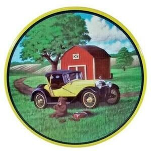 Rustic Roadster Barn Bear Cookie Tin | Farmhouse Decor